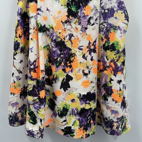 Anthropologie Cream Floral Mini Dress with Purple and Yellow Print - Picture 5 of 12